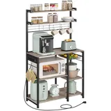 VASAGLE Standregal mit Steckdosen 40 x 90 x 165,5 cm Greige meliert-tintenschwarz