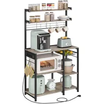 VASAGLE Standregal mit Steckdosen 40 x 90 x 165,5 cm Greige meliert-tintenschwarz
