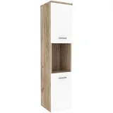 [en.casa] Krildihana Hochschrank 131 x 30 x 30 cm Eicheoptik/Weiß Metall/Spanplatte