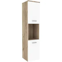 [en.casa] Krildihana Hochschrank 131 x 30 x 30 cm Eicheoptik/Weiß Metall/Spanplatte