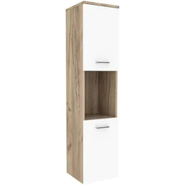 [en.casa] Krildihana Hochschrank 131 x 30 x 30 cm Eicheoptik/Weiß Metall/Spanplatte