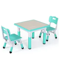 TLGREEN Kindersitzgruppe Kindertisch mit 4 Stühlen, (3-tlg), Kindermöbel, Quadratischen Tisch Höhenverstellbar Plastik grün 120 cm