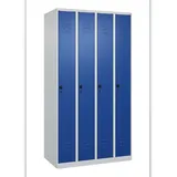 C+P Spind Classic PLUS, 4 Abteile, HxBxT 185x100x50cm, Sicherheitsdrehriegel, Hellgrau/Enzianblau von PROREGAL