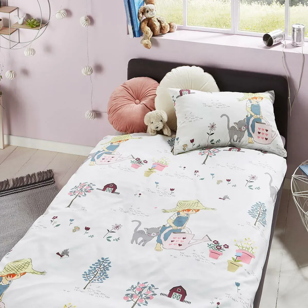 Lorena Mako-Satin Bettwäsche Paula 100x135 cm + 40x60 cm - bunt;weiß