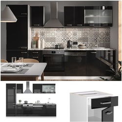 Vicco Küchenzeile R-Line Solid Weiß Schwarz 300 cm Arbeitsplatte modern Küchenschränke Küchenmöbel