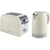 MakeCuisine Vintage-Set/Retro-Toaster, 2 breite Schlitze, Abbrechen, Aufwärmen, Auftauen, 900 W + Retro-Kocher 1,7 l/automatischer Stopp / 2200 W/Farbe Soft Cream