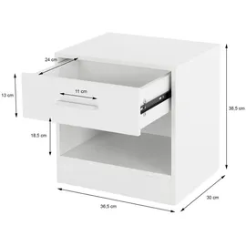 ML-Design Nachttisch mit Einer Schublade Offenem Fach, Weiß, Holz, 36,5x38,5x30cm,