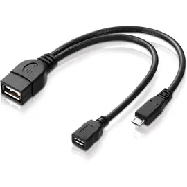 conecto CC20119 USB-OTG Adapter-Kabel, Micro-USB 2.0-Stecker auf USB-Buchse Typ A + Strom-Anschluss (1 Stück), 0,20m