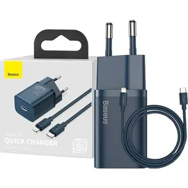 Baseus Super Si 1C Schnellladegerät Usb Type C 20W + Usb Type C - iPhone Kabel 1m Blau