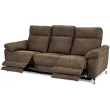 Furnhouse Ibbe Design Braun Stoff 3er Sitzer Relaxsofa Couch mit Elektrisch Verstellbar Relaxfunktion Heimkino Sofa Doha mit Fussteil, Federkern, 222x96x101 cm
