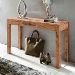 Kadima Design Konsolentisch ``Nako``: Landhausstil, Schublade, Akazienholz, 40 cm Tiefe, vielseitig einsetzbar. Beige, 120x40x70 cm