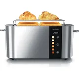 Arendo Toaster 4 Scheiben, Langschlitztoaster, Langschlitz, Edelstahl, 1500W, Display mit Restzeitanzeige, Brötchenaufsatz, Defrost Funktion, Wär... - Silber