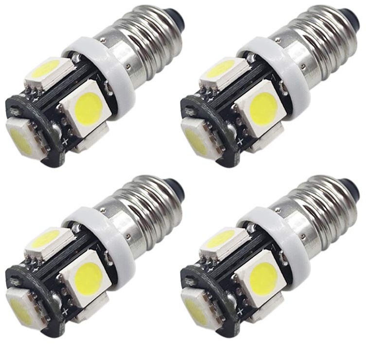 Ruiandsion 4 Stück E10 LED Lampe 12V Weiß 5050 5SMD LED-Ersatzlampe Upgrade für Scheinwerfer Taschenlampen Taschenlampe