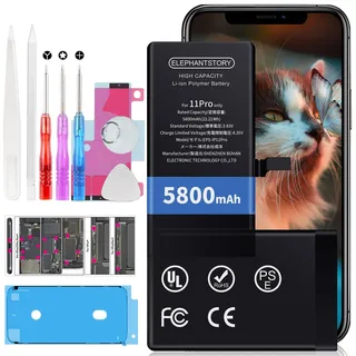 Elephantstory Akku für iPhone 11 Pro, 5800 mAh Hohe Kapazität Interner Ersatzakku 0 Zyklen Li-ion Polymer Akku mit Reparatur Werkzeugsatz und Anleitung Buch