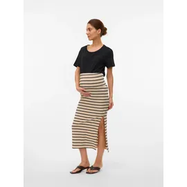 MAMA LICIOUS Umstandsrock "MLEVA YD JRS MAXI SKIRT NOOS", Damen, Gr. S (36), beige (french oak stripes:yd schwarz), Jersey, Obermaterial: 95% Baumwolle, 5% Elasthan, gestreift, knöchelfrei, Röcke, aus Baumwollmischung, mit elastischer Passform, knöchelfrei