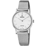 Festina Swiss Made F20015/1 Damen-Armbanduhr, Edelstahl-Gehäuse, Metall-Armband - Silber/Weiß
