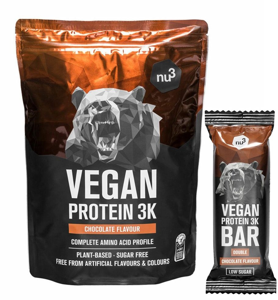 nu3 Vegan Protein 3K Shake, Schokolade + Vegan Protein 3K Bar Double Chocolate