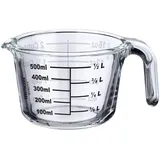 Westmark Messkanne, Füllvolumen: 0,5 l, Backofenfest, Mikrowellengeeignet, Gefrierschrankgeeignet, Borosilikatglas, Transparent/Schwarz, 30622260