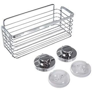 CORNAT 3 in 1 - Extra großer & hoher Korb - Zur Wandmontage - 3 Befestigungsoptionen mit Saugnapf, Klebepad & Bohren - Verchromt / Duschregal / Duschablage / T340272