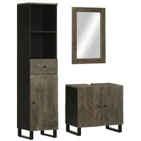VidaXL Badmöbel-Set 3-tlg. Schwarz Massivholz Mango