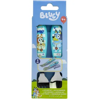 Stor Kinderbesteck Set 2-teilig Bluey Edelstahl Gabel und Löffel mit dekoriertem Griff BPA-frei für Kinder