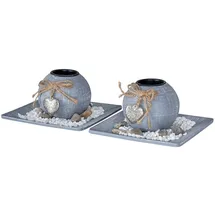 levandeo 2er Set Teelichthalter Rund Grau Weiß Deko-Teller Holz Tischdeko Kerzenhalter Kerzen Shabby Chic Vintage Landhausstil Teelichtset