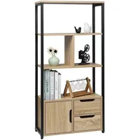 Woltu Standregal Bücherregal mit Schrank 58x24x120cm, eiche hell