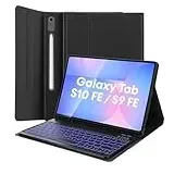 MAYPHY Tastatur Hülle mit Hintergrundbeleuchtung für Samsung Galaxy Tab S10FE/S9FE 10.9 Zoll, Tab S9/S8/S7 11 Zoll, Schlanke Hülle mit Abnehmbarer Tastatur, Deutsches QWERTZ Layout, Schwarz