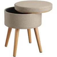Tectake tectake® Sitzhocker mit Stauraum, rund, in Leinenoptik, 42,5 x 45,5 cm