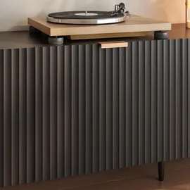 [en.casa] En.Casa, TV Möbel, Fernsehschrank ‘Nand’ mit 4 Türen geriffelt 180 x 35 x 51 cm Schwarz - Schwarz