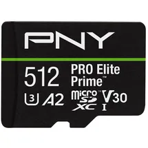 PNY Pro Elite Prime 512 GB, microSDXC UHS-I U3, A2, Class 10