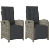 vidaXL Gartensessel mit Fußteil 2 Stk. Verstellbar Grau Poly Rattan