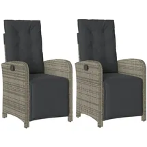 vidaXL Gartensessel mit Fußteil 2 Stk. Verstellbar Grau Poly Rattan