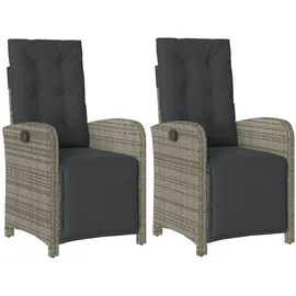 vidaXL Gartensessel mit Fußteil 2 Stk. Verstellbar Grau Poly Rattan