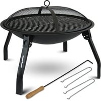 deluxe4home® XL Feuerschale mit Grillrost Rund ⌀55 cm I Feuerkorb Grillschale mit Funkenschutz und Schürhaken I Garten Feuerkorb Feuerstelle Feuertonne