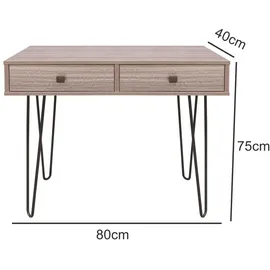 Selsey Orianis - Schminktisch in Nussbaum/Schwarz mit 2 Schubladen und Metallbeinen, 80x40 cm