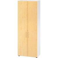 bümö Aktenschrank abschließbar, Büroschrank Holz 80cm breit in Weiß/Ahorn - abschließbarer Schrank mit Aktenregal für's Büro & Arbeitszimmer, Büro