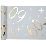 SANTEX Tischläufer Weiß Gold 60. Geburtstag roségold weiss 5 m x 5m Dekoband Banner Tischläufer