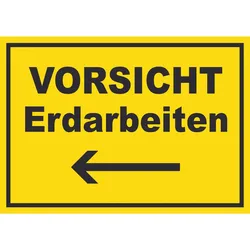 Vorsicht Erdarbeiten mit Richtungspfeil links Schild A3 (297x420mm)