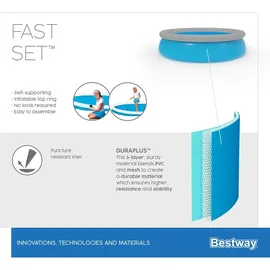 BESTWAY Fast Set Aufstellpool ⌀ 457 x 122 cm Blau inkl. Filterpumpe + Leiter