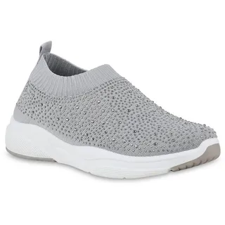 VAN HILL 21717537 BK165 Damen Sportschuhe Grey 37 Slip-On Sneaker Damen Slip Ons Sportschuhe Sportliche Strass Profil-Sohle grau