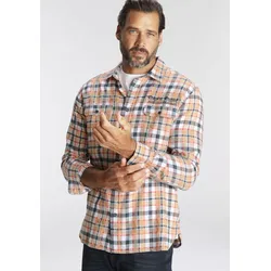 Flanellhemd MAN'S WORLD, Herren, Gr. XXL (45/46), N-Gr, bunt (orange, weiß, blau), Flanell, Obermaterial: 100% Baumwolle, unifarben, casual, normal, Langarm, Hemden, mit Stickerei
