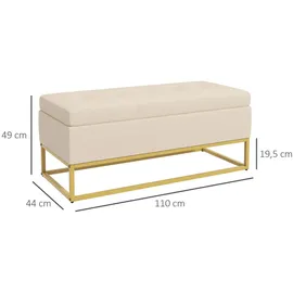 Homcom Sitzbank mit Stauraum, Polsterbank mit Klappdeckel, Samtoptik, Bettbank, mit Stahlbeine für Wohnzimmer, Schlafzimmer, Beige, 110 x 44 x 49 cm -