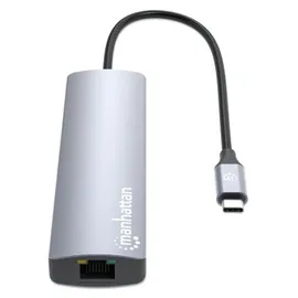 Manhattan 7-in-1 4K USB-C PD Dock 153966 laptop-dockingstation & portreplikator Kabelgebunden USB 3.2 Gen 2 (3.1 Gen 2) Type-C Silber