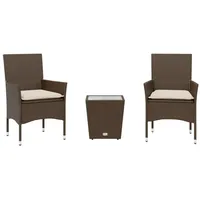 vidaXL 3-tlg. Bistro-Set mit Kissen Braun Poly Rattan und Glas