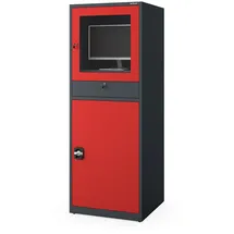 Jan Nowak Computerschrank mit Schublade für Werkstatt Betrieb Lager Metall 175 cm x 64 cm x 63 cm (Anthrazit-Rot)