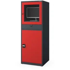 Jan Nowak Computerschrank mit Schublade für Werkstatt Betrieb Lager Metall 175 cm x 64 cm x 63 cm (Anthrazit-Rot)