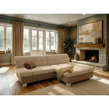 DOMO collection Ecksofa DOMO COLLECTION "100031 234x157 cm, kompakt, komfortabel & bequem, L-Form", beige (beige, braun), B:234cm H:80cm T:157cm, 90% Polyester, 10% Acryl, Sofas, Ecksofa, whlw. mit Bettfunktion und Armteilverstellung