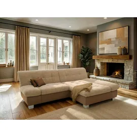 DOMO collection Ecksofa DOMO COLLECTION "100031 234x157 cm, kompakt, komfortabel & bequem, L-Form", beige (beige, braun), B:234cm H:80cm T:157cm, 90% Polyester, 10% Acryl, Sofas, Ecksofa, whlw. mit Bettfunktion und Armteilverstellung