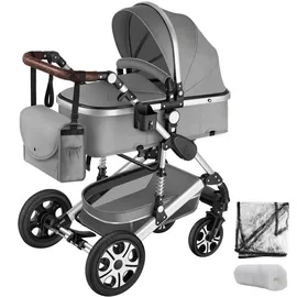 Tectake tectake® Kombi-Kinderwagen, Grau, Kunststoff, 63x120x100 cm,